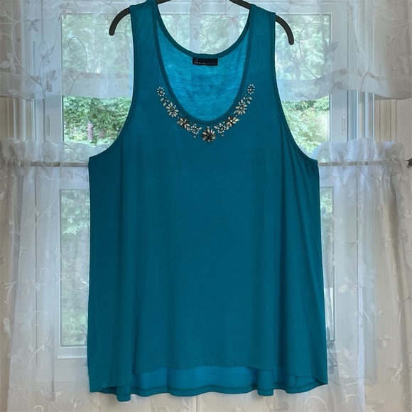 Lane Bryant Tops - Lane Bryant Turquoise Embellished Tank Top